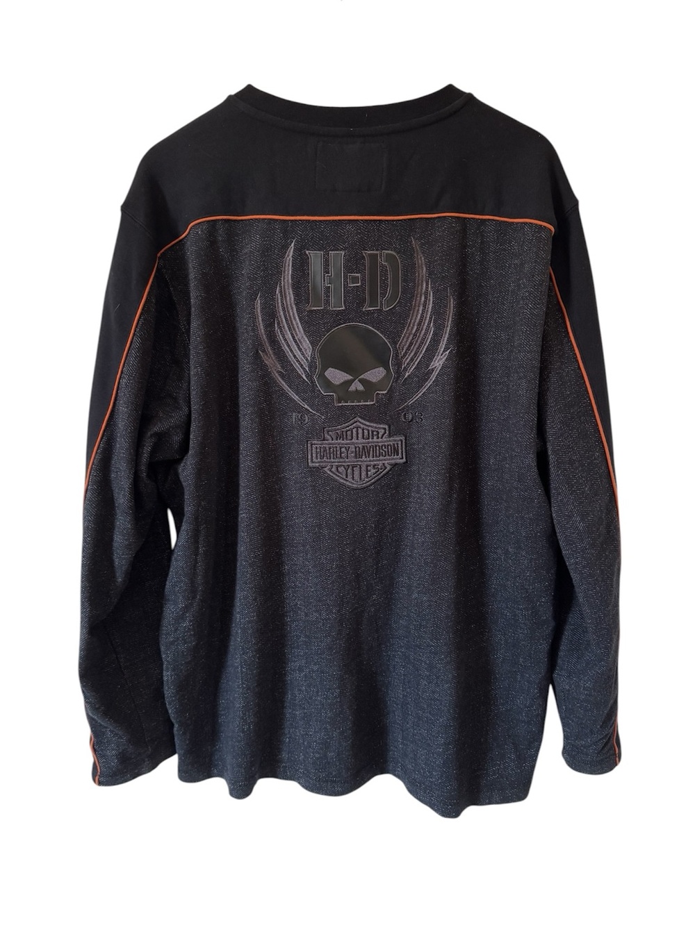Harley Davidson Punisher‎ Skull Pullover Shirt Gray Black Embroidered Henley XL